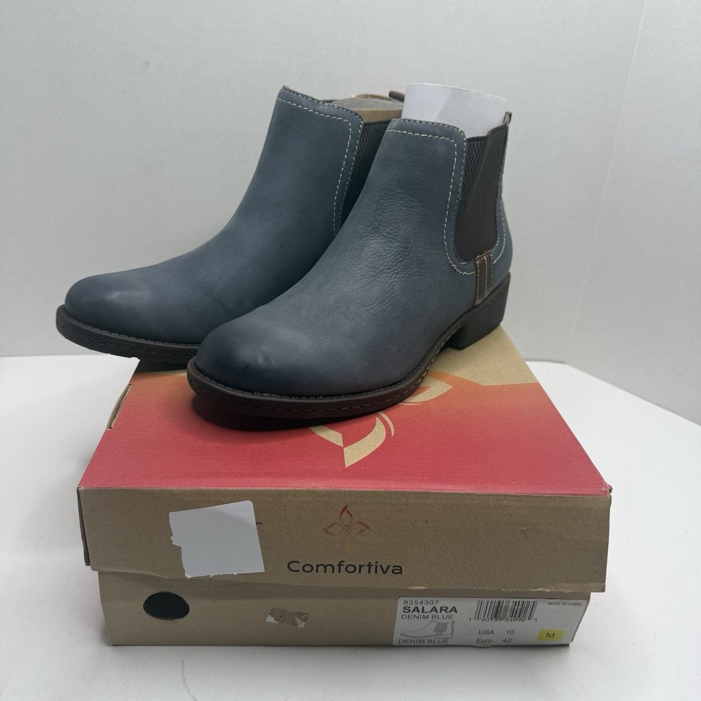 Comfortiva Salara Chelsea Ankle Boots Denim Blue Leather Womens 10 M 8354307